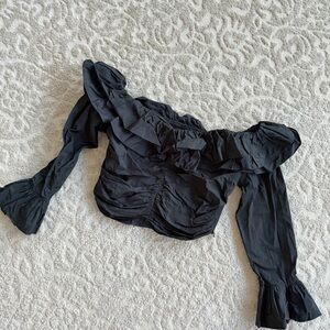 Zara Black Ruffled Off-Shoulder Long Sleeve Top, Size: M, Worn Once